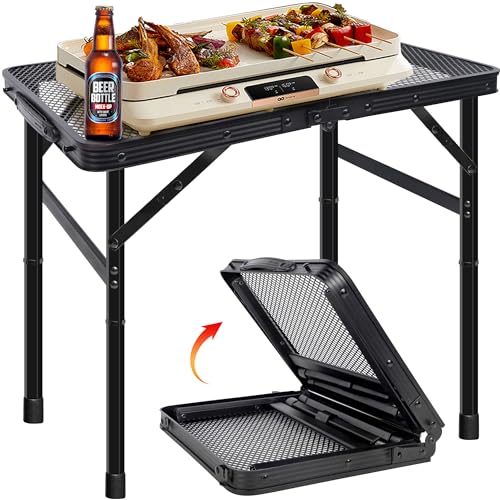 HPC Decor Folding Grill TableCamping Table with Mesh Desktop,Portable
